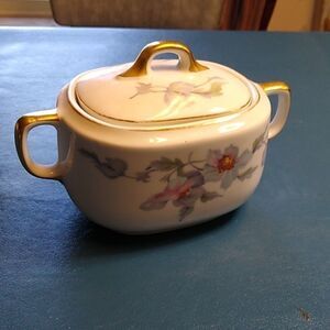 Vintage TK Thuny Sugar Bowl with Lid Floral with Gold Trim Lavender Cottagecore